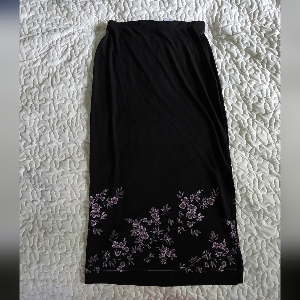Cherokee Black Maxi Skirt with Purple Floral Design